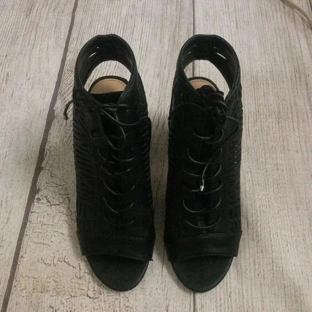 Sam Edelman Womens Black Peep Toe Rocco Block Heels Sz‎ 6.5 Black Geometric